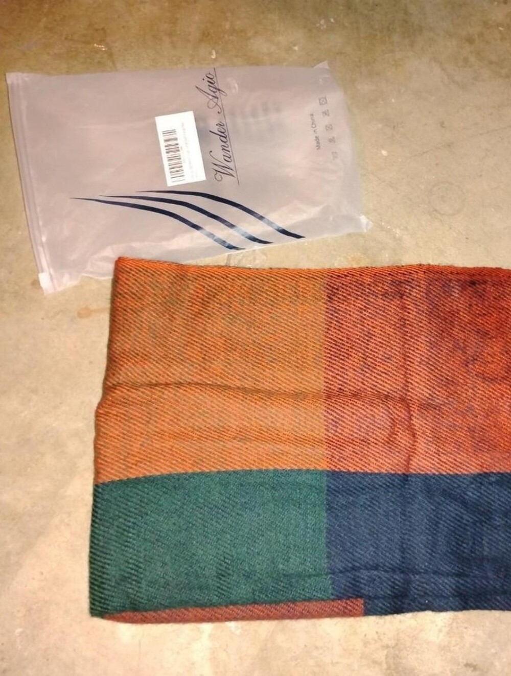 NWT Wander Agio Large Blanket Scarf Orange Blue Green Plaid